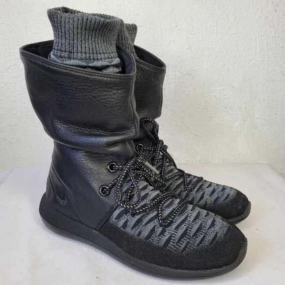Nike W Roshe Two 2 Hi Flynit Black Black Sneaker Shoes Boots RARE - Picture 12 of 12